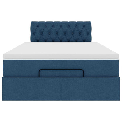 Cadre de lit ottoman avec matelas bleu 120x190 cm tissu