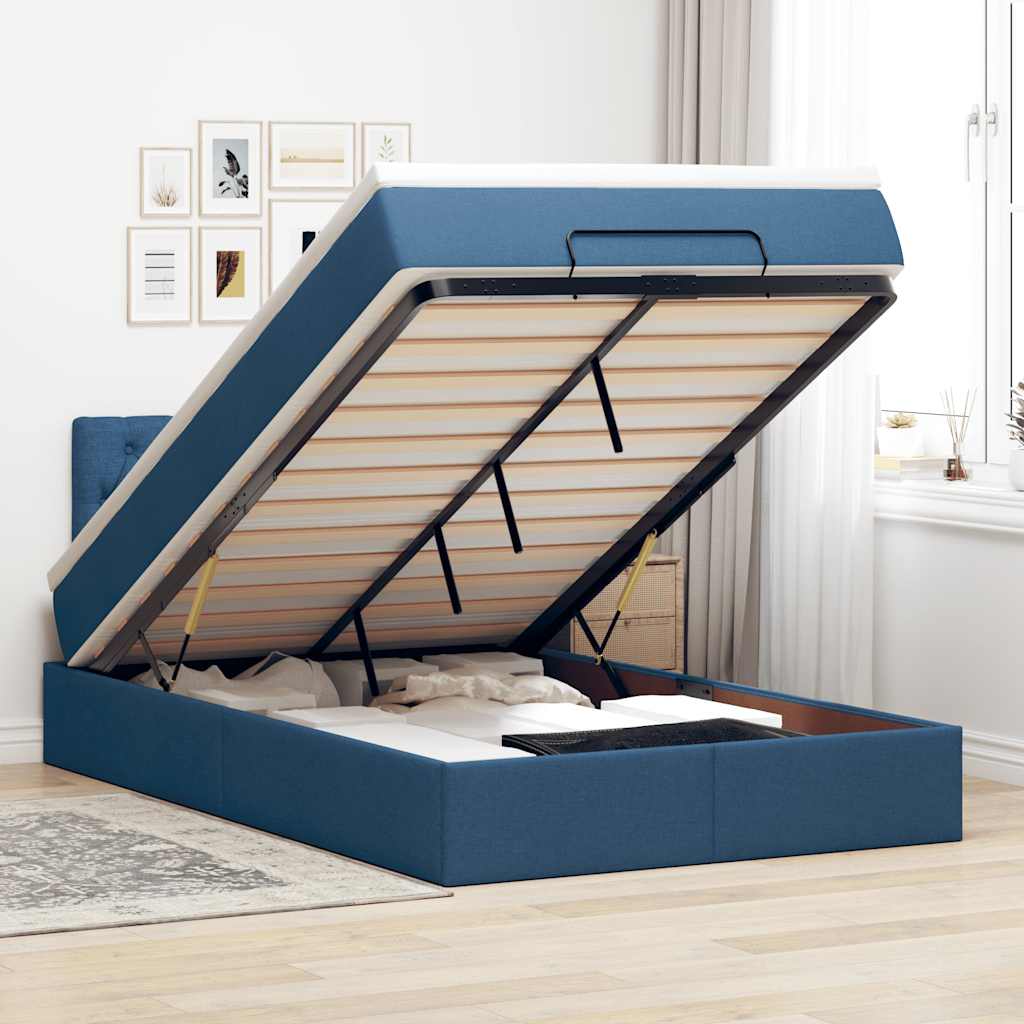 Lit ottoman avec matelas et LED bleu 120x190 cm tissu