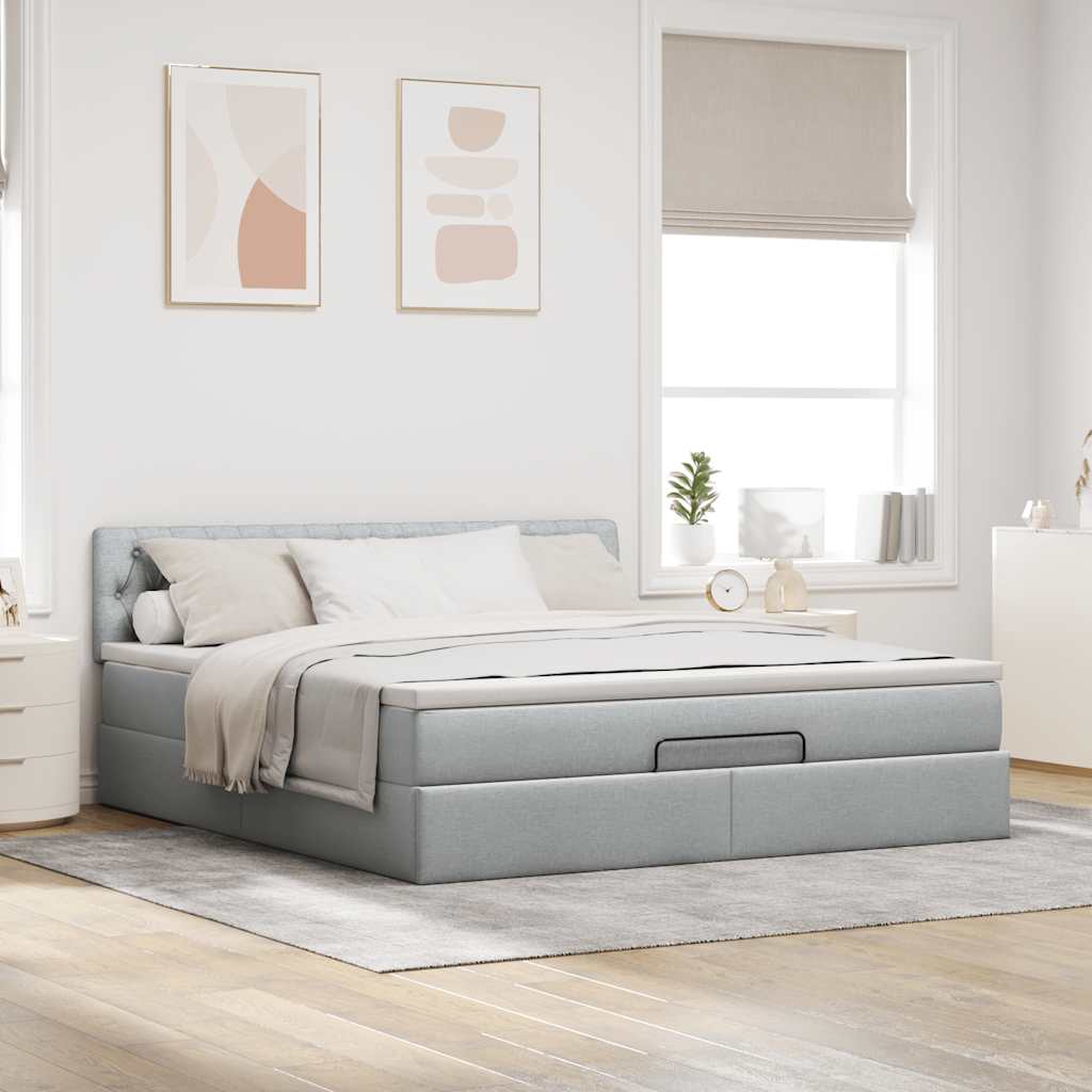 Cadre de lit ottoman et matelas gris clair 180x200 cm tissu