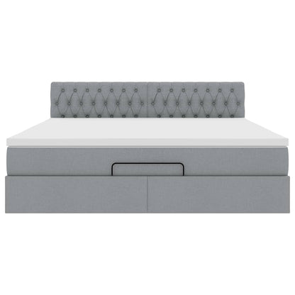 Cadre de lit ottoman et matelas gris clair 180x200 cm tissu