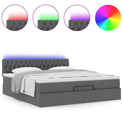 Lit ottoman avec matelas et LED Gris foncé 180x200 cm tissu