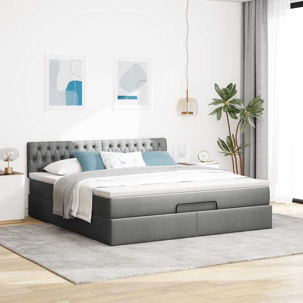 Lit ottoman avec matelas et LED Gris foncé 180x200 cm tissu