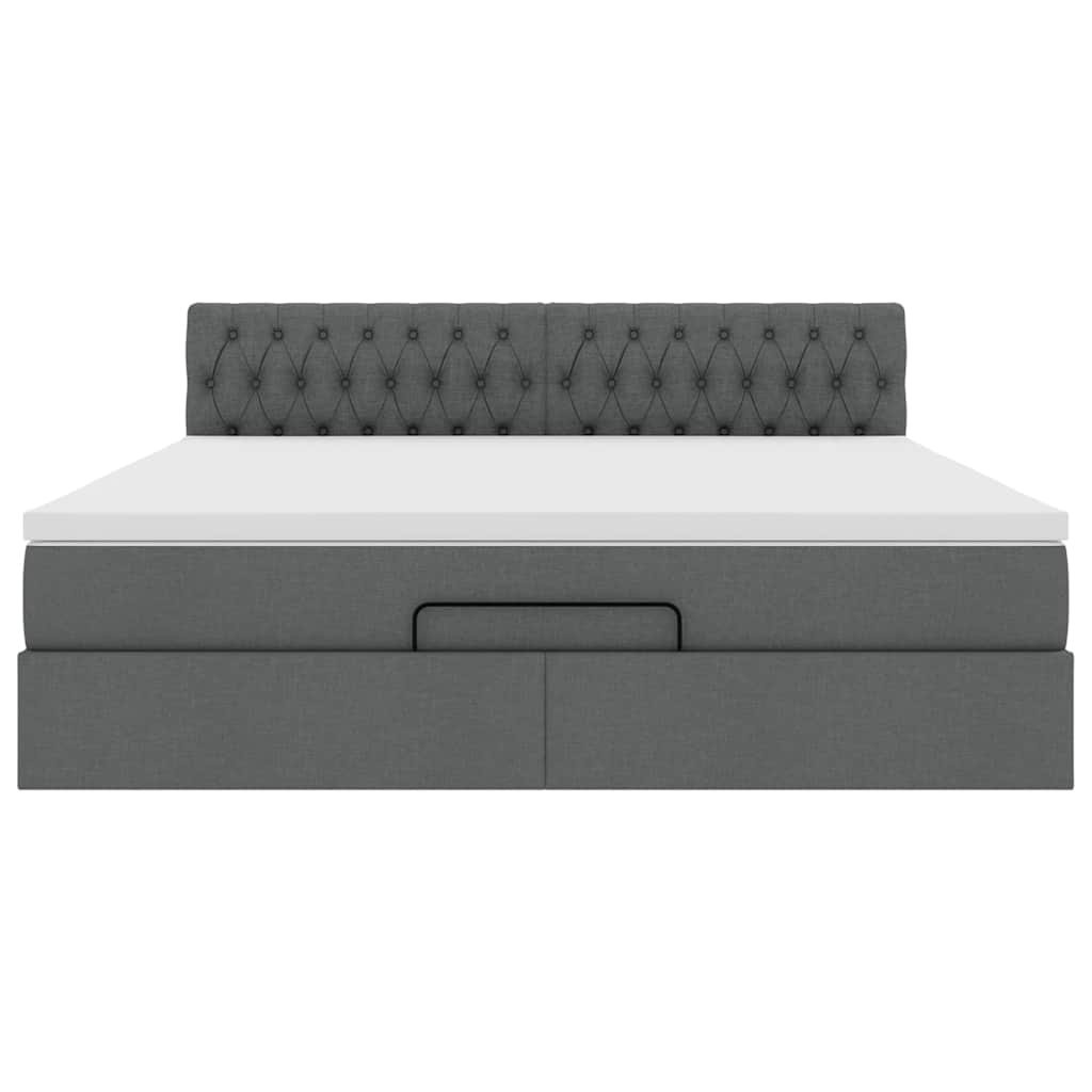 Lit ottoman avec matelas et LED Gris foncé 180x200 cm tissu