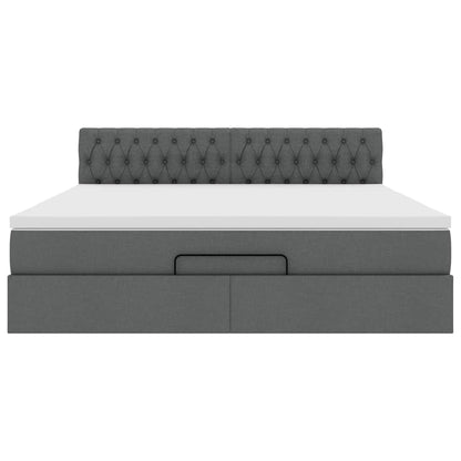 Lit ottoman avec matelas et LED Gris foncé 180x200 cm tissu