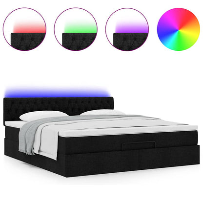 Lit ottoman avec matelas et LED Noir 180x200cm tissu