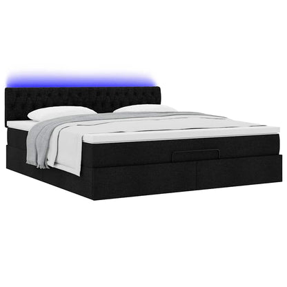 Lit ottoman avec matelas et LED Noir 180x200cm tissu