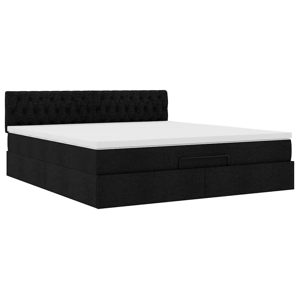 Lit ottoman avec matelas et LED Noir 180x200cm tissu