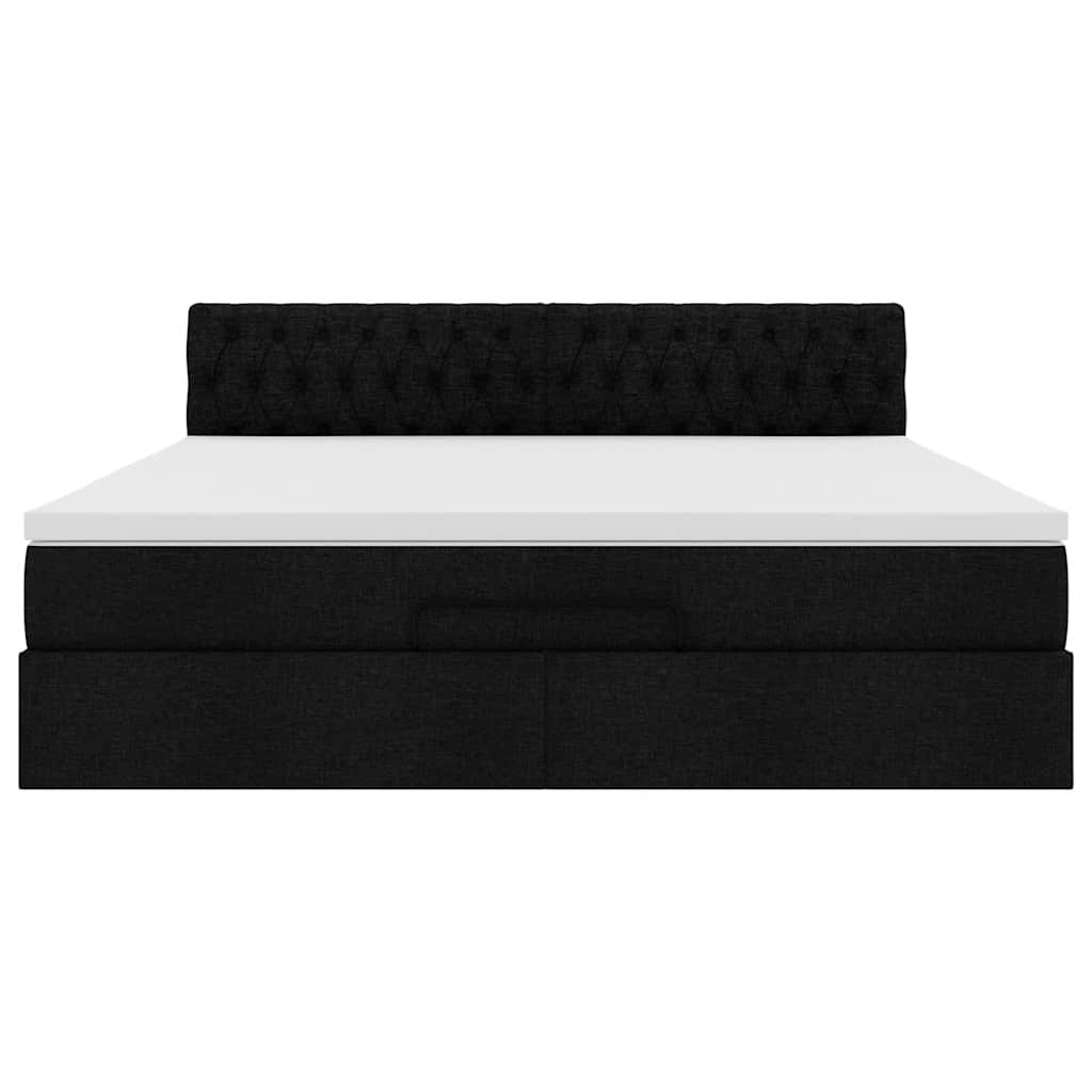 Lit ottoman avec matelas et LED Noir 180x200cm tissu