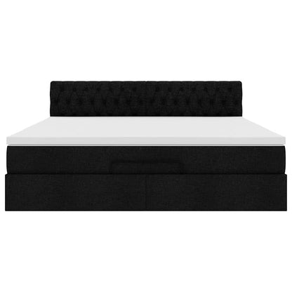 Lit ottoman avec matelas et LED Noir 180x200cm tissu