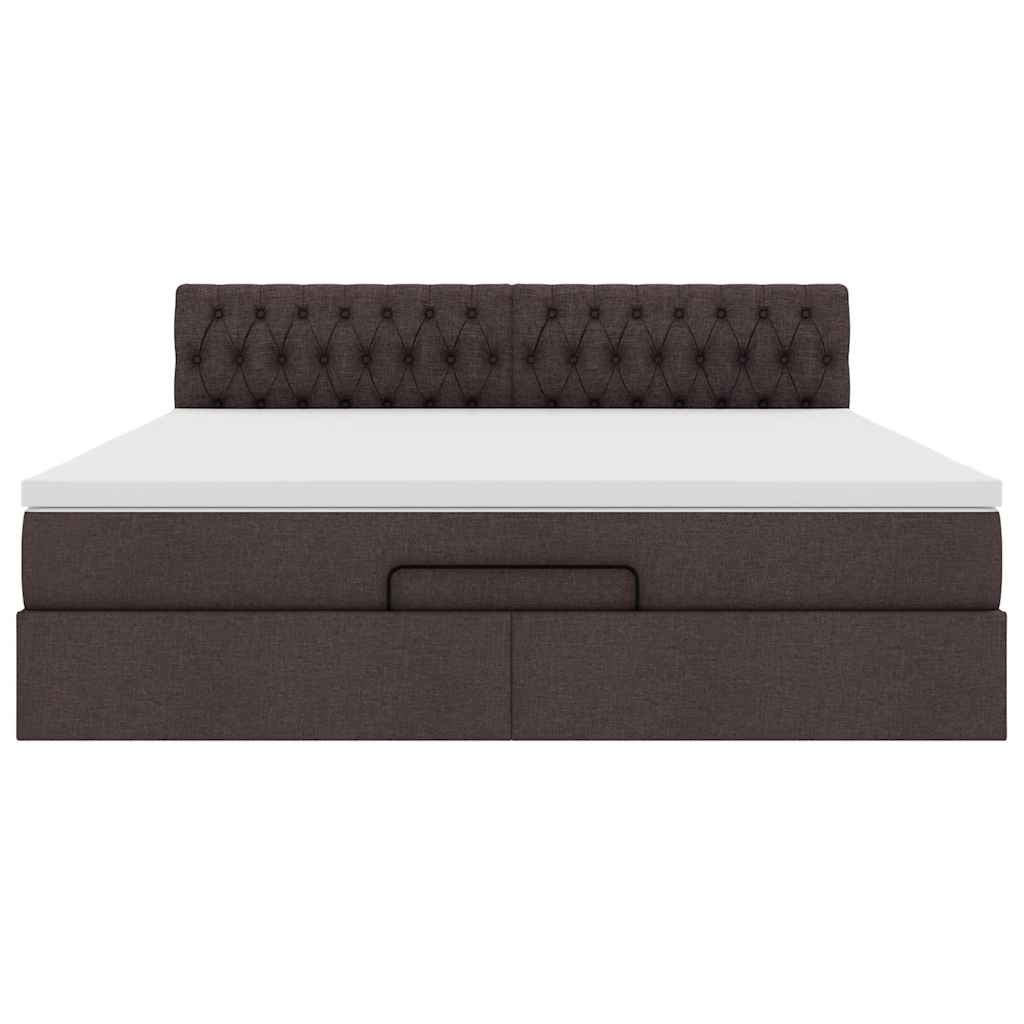 Lit ottoman avec matelas et LED Marron foncé 180x200 cm tissu