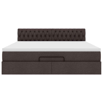 Lit ottoman avec matelas et LED Marron foncé 180x200 cm tissu