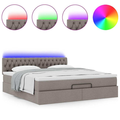 Lit ottoman avec matelas et LED Taupe 180x200cm tissu