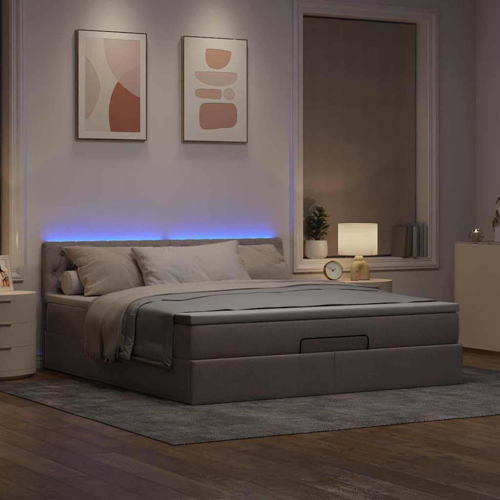 Lit ottoman avec matelas et LED Taupe 180x200cm tissu