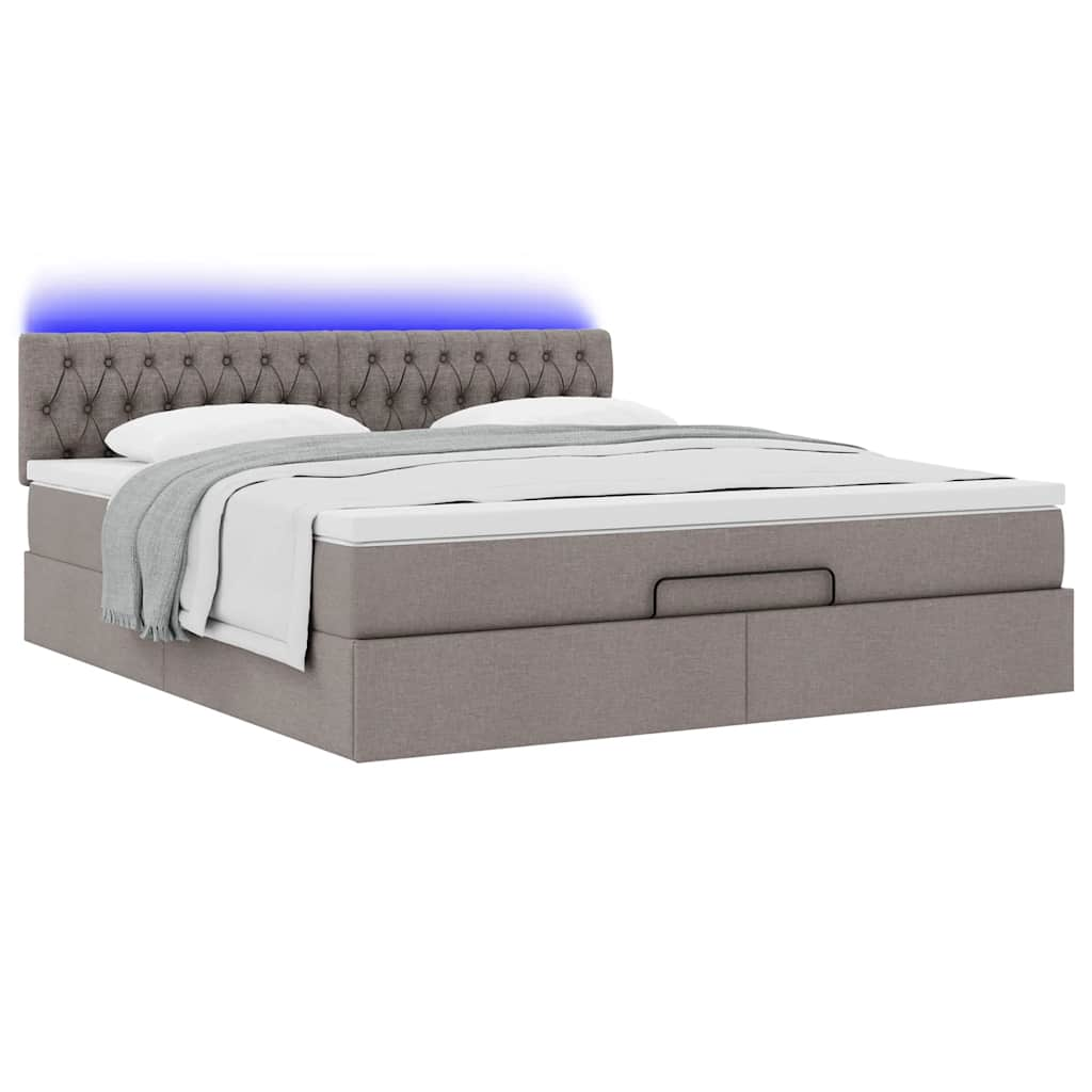 Lit ottoman avec matelas et LED Taupe 180x200cm tissu