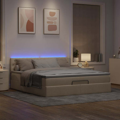 Lit ottoman avec matelas et LED crème 180x200cm tissu