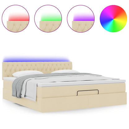 Lit ottoman avec matelas et LED crème 180x200cm tissu