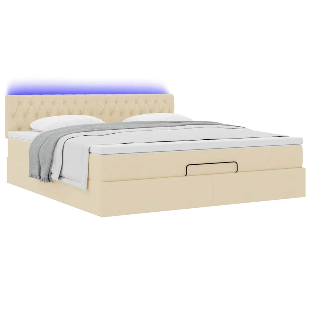 Lit ottoman avec matelas et LED crème 180x200cm tissu