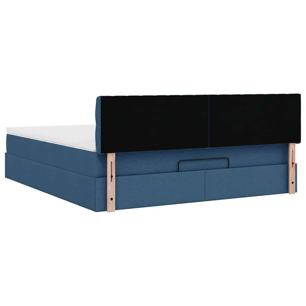 Cadre de lit ottoman avec matelas bleu 180x200 cm tissu