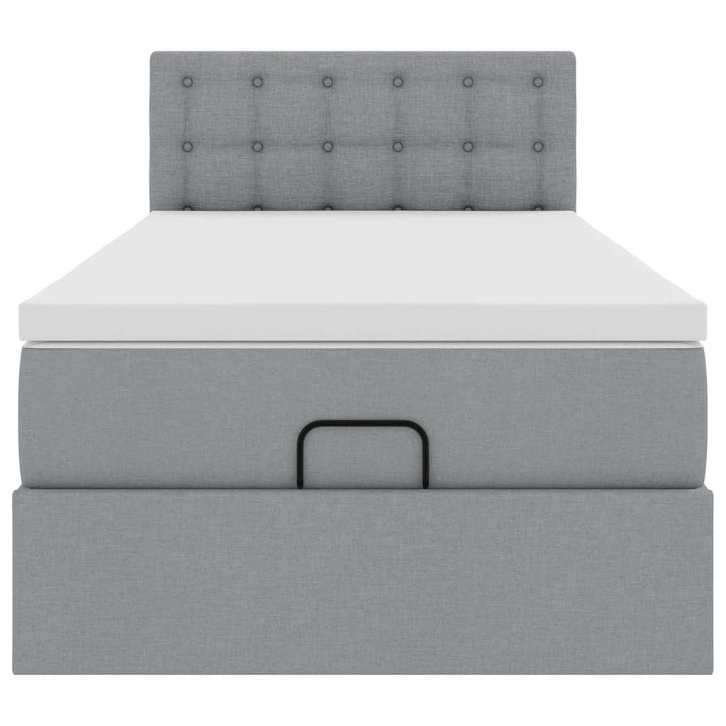 Lit ottoman avec matelas et LED gris clair 90x200 cm tissu