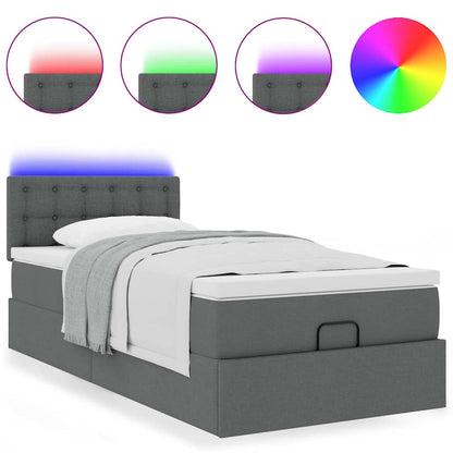 Lit ottoman avec matelas et LED gris foncé 90x200 cm tissu