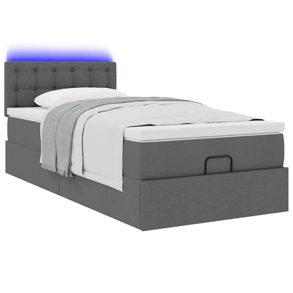 Lit ottoman avec matelas et LED gris foncé 90x200 cm tissu