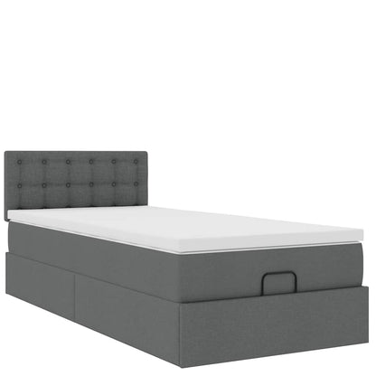 Lit ottoman avec matelas et LED gris foncé 90x200 cm tissu