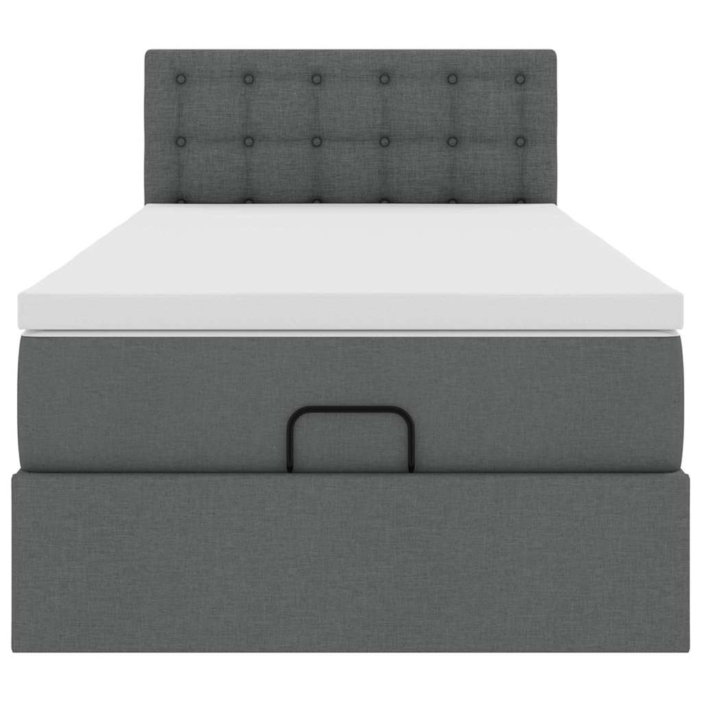 Lit ottoman avec matelas et LED gris foncé 90x200 cm tissu