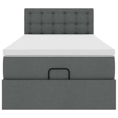 Lit ottoman avec matelas et LED gris foncé 90x200 cm tissu