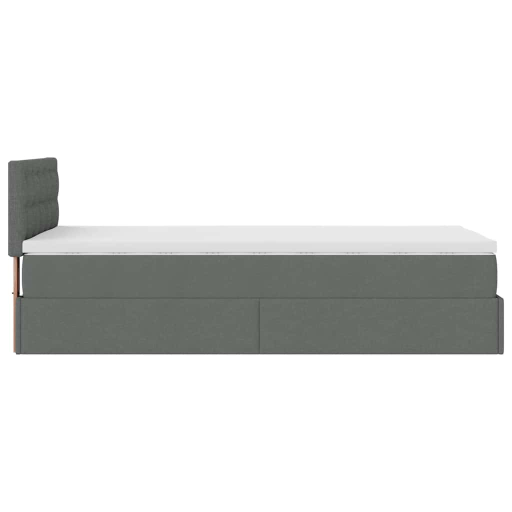 Lit ottoman avec matelas et LED gris foncé 90x200 cm tissu