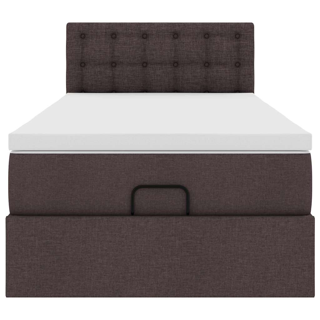 Lit ottoman avec matelas et LED marron foncé 90x200 cm tissu