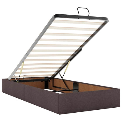 Lit ottoman avec matelas et LED marron foncé 90x200 cm tissu