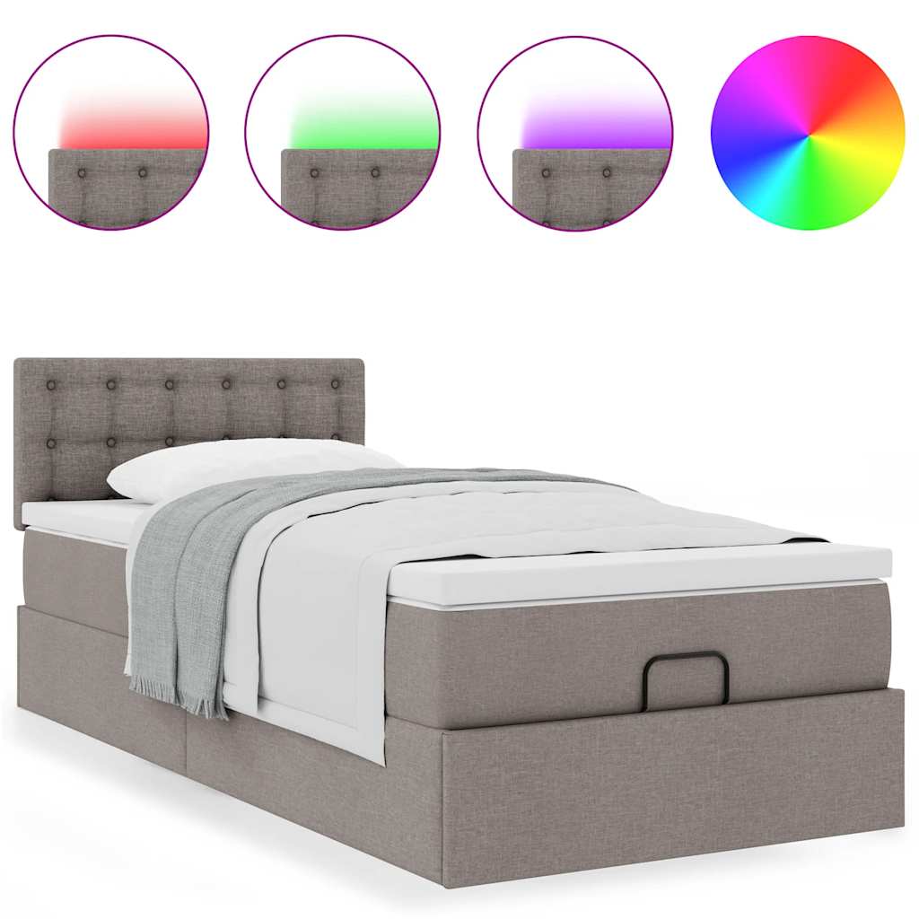 Lit ottoman avec matelas et LED taupe 90x200 cm tissu