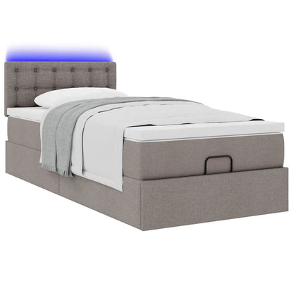 Lit ottoman avec matelas et LED taupe 90x200 cm tissu