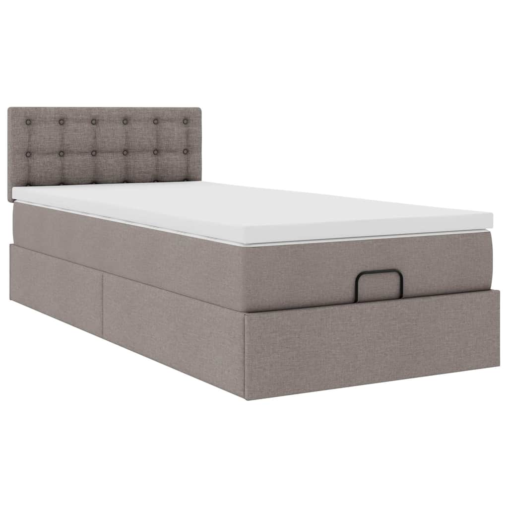 Lit ottoman avec matelas et LED taupe 90x200 cm tissu