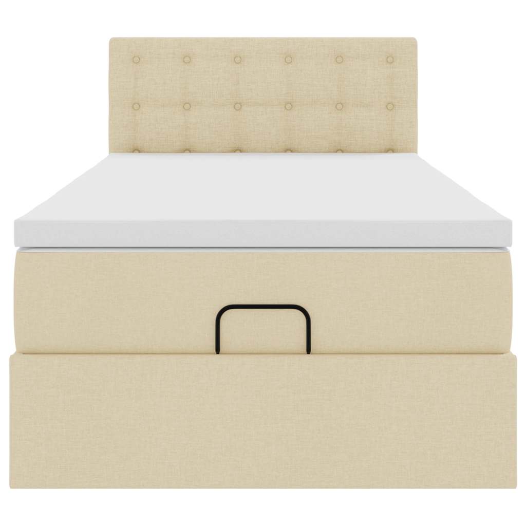 Lit ottoman avec matelas et LED crème 90x200 cm tissu