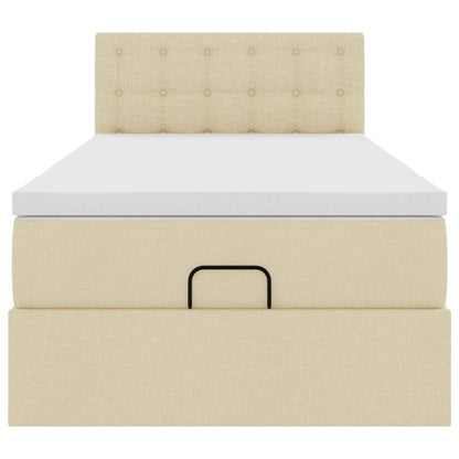 Lit ottoman avec matelas et LED crème 90x200 cm tissu