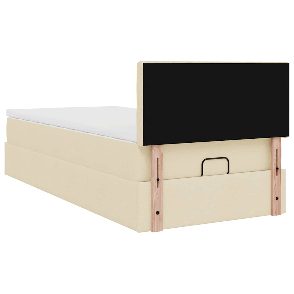 Lit ottoman avec matelas et LED crème 90x200 cm tissu