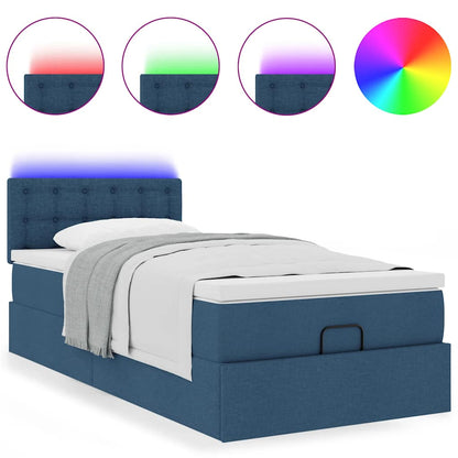 Lit ottoman avec matelas et LED Bleu 90x200 cm Tissu