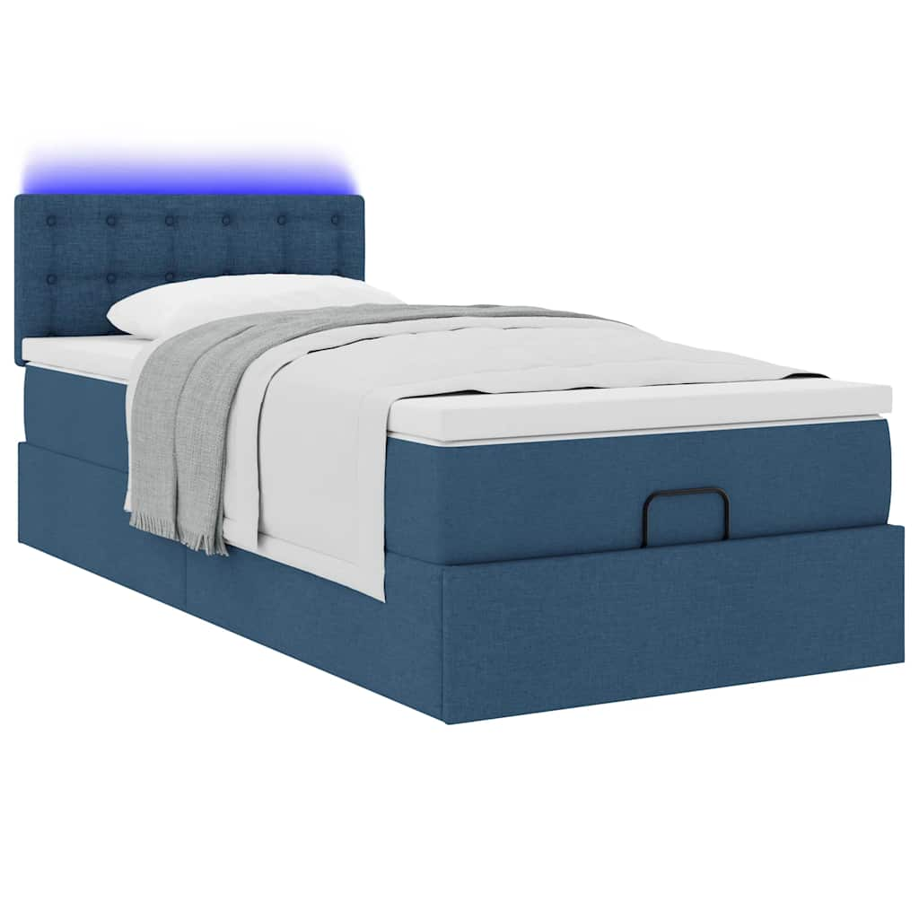 Lit ottoman avec matelas et LED Bleu 90x200 cm Tissu