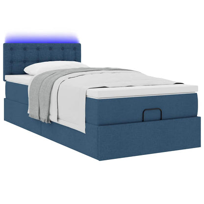 Lit ottoman avec matelas et LED Bleu 90x200 cm Tissu