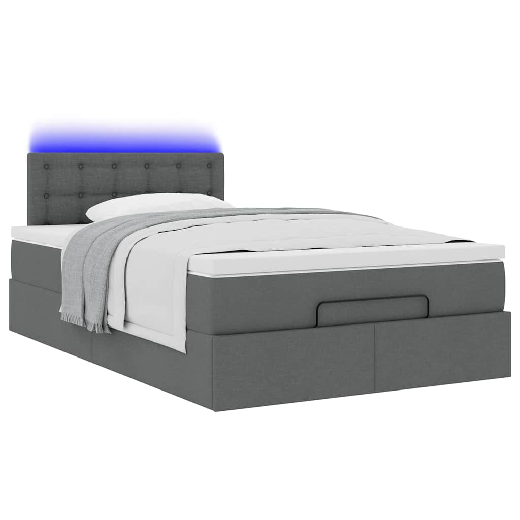 Lit ottoman avec matelas et LED gris foncé 120x190 cm tissu