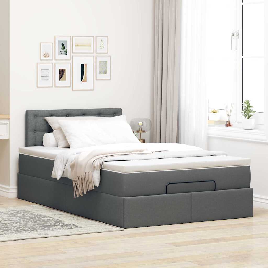 Lit ottoman avec matelas et LED gris foncé 120x190 cm tissu