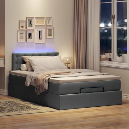 Lit ottoman avec matelas et LED gris foncé 120x190 cm tissu