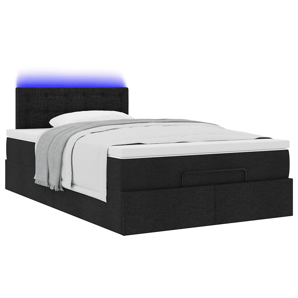 Lit ottoman avec matelas et LED noir 120x190 cm tissu