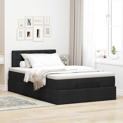 Lit ottoman avec matelas et LED noir 120x190 cm tissu