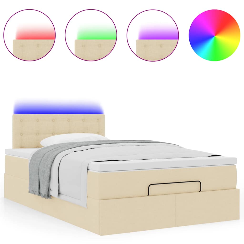 Lit ottoman avec matelas et LED crème 120x190 cm tissu