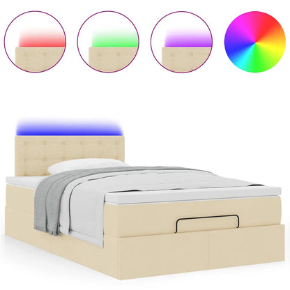 Lit ottoman avec matelas et LED crème 120x190 cm tissu