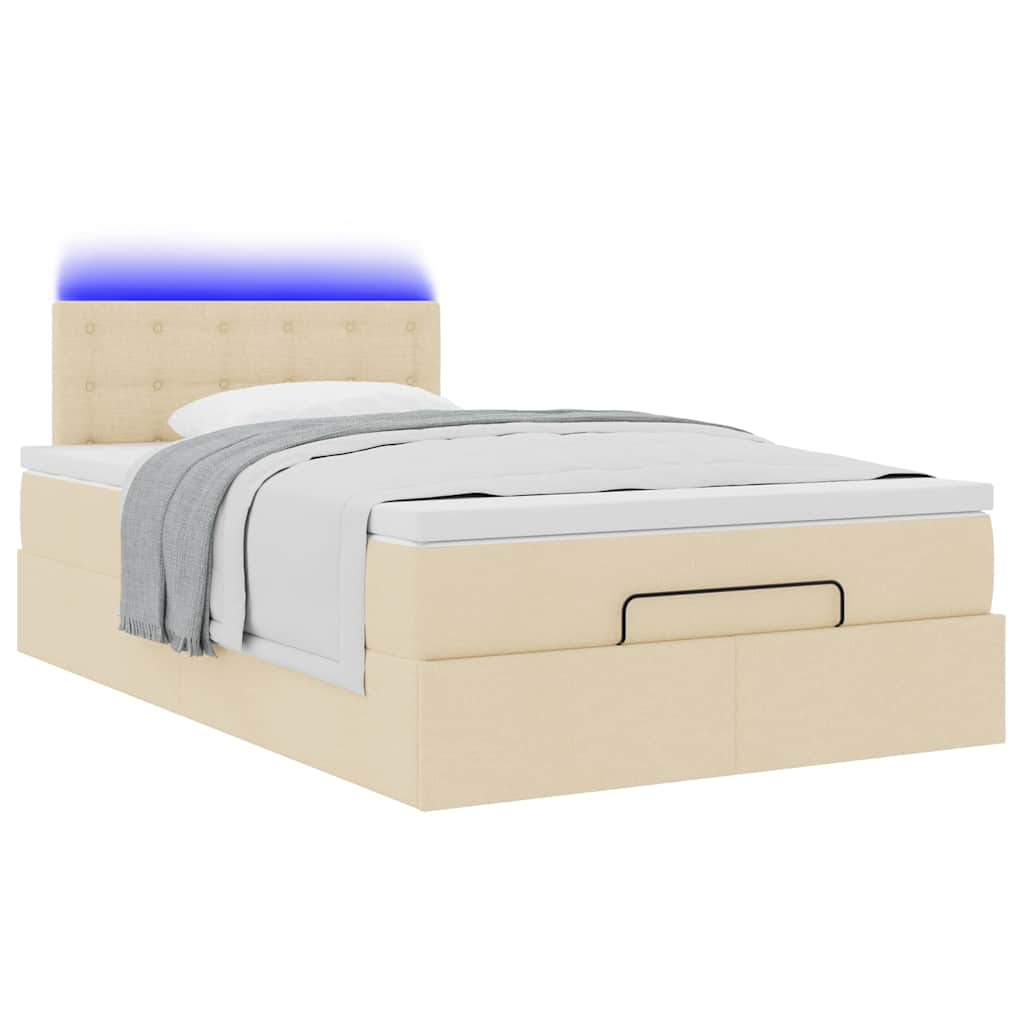 Lit ottoman avec matelas et LED crème 120x190 cm tissu