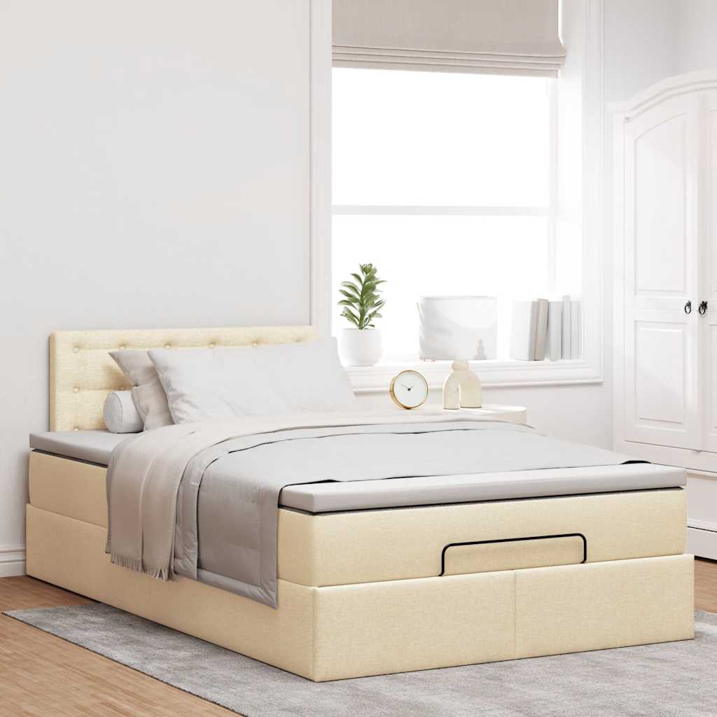 Lit ottoman avec matelas et LED crème 120x190 cm tissu