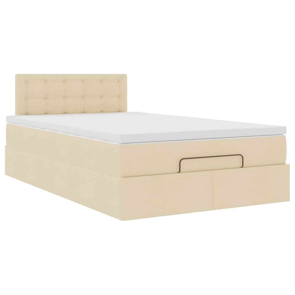 Lit ottoman avec matelas et LED crème 120x190 cm tissu